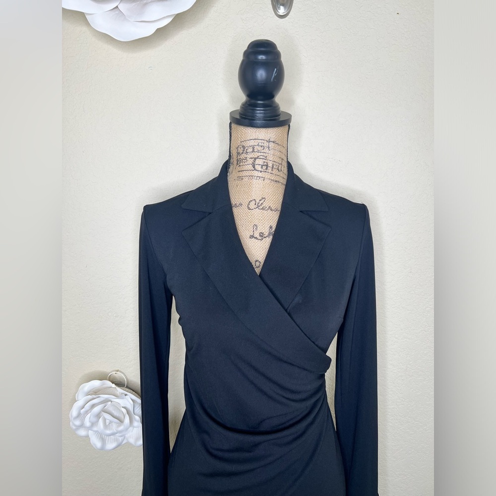 NTM: Express Pullover Wrap Style Tuxedo Look Long Sleeve Black Dress Sz 3/4 - Picture 3 of 14